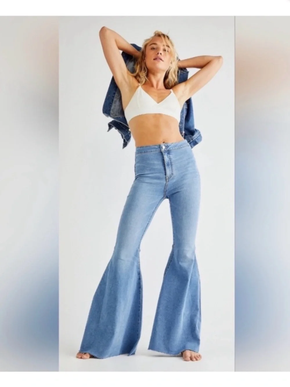 High-Waist Free People Light Blue Flare Jeans - Women